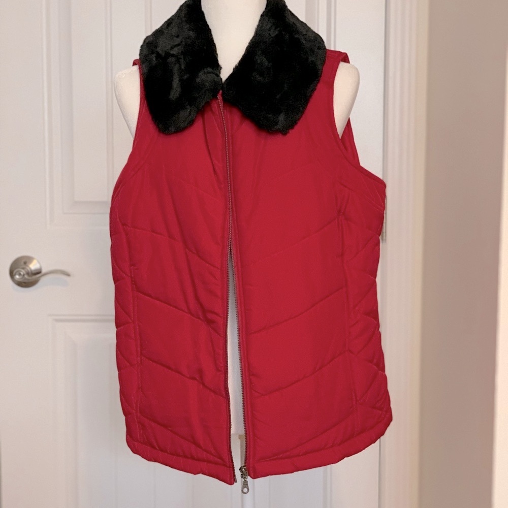 Red Vest with black fur collar size 1X